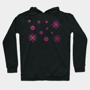 Hot Pink Faux Glitter Snowflakes Hoodie